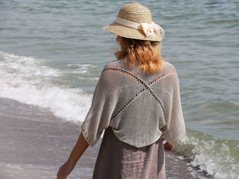Beige Sommer Lose Shrug Stricken Offene Front Bolero Frauen Jacke Halbe Ärmel Baumwolle Strickjacke Häkeln Strand Vertuschen Handgemachte Strickwaren von HitsKnits