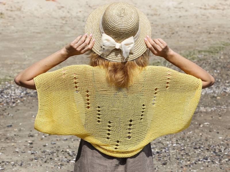 Hand Stricken Strand Shrug Gelb Bolero Frauen Baumwolle Vertuschung Öko Sommer Kleid Vertuschen Handgemachte Lose Ernte Strickjacke Häkeln Kleidung von HitsKnits