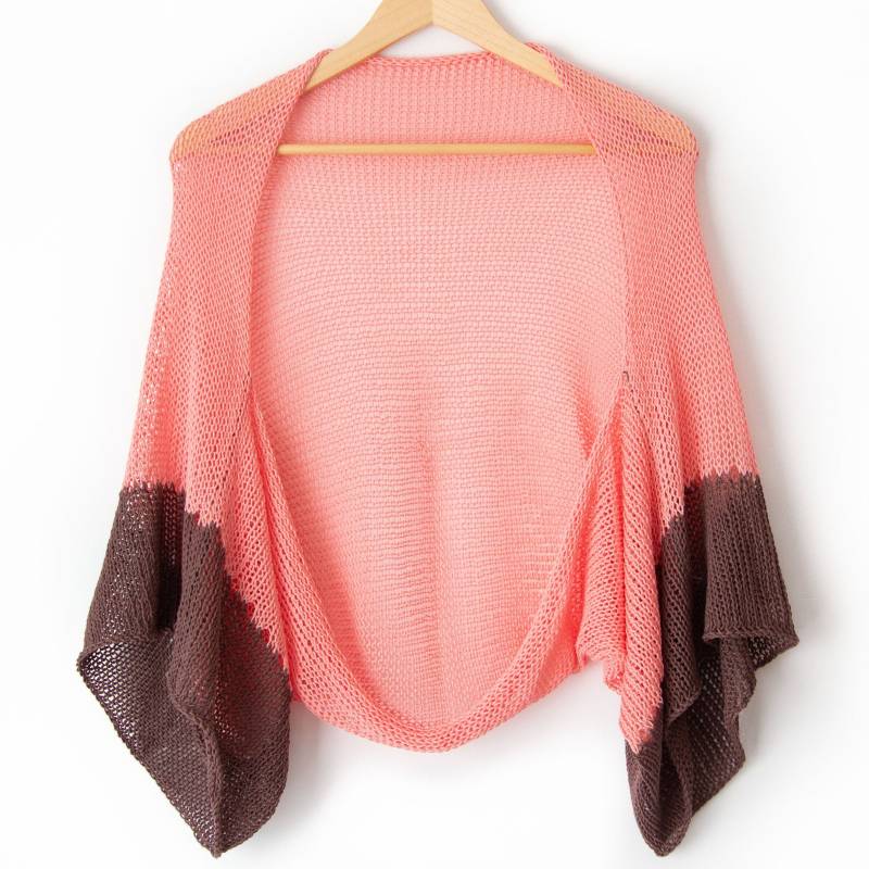 Peach Shrug Mit Braunen Bündchen Strickjacke Frauen Bio-Baumwolle Bolero in Übergröße Kimono Ärmel Sommer Abendkleid Abdeckung von HitsKnits
