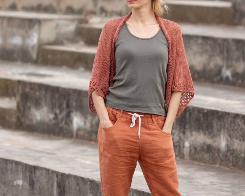 Rot Ton Shrug Stricken Schiere Strickjacke Häkeln Baumwolle Jacke Sommer Locker Pullover Halbe Ärmel Kimono Plus Größe Frauen Bolero Tuch Boho von HitsKnits