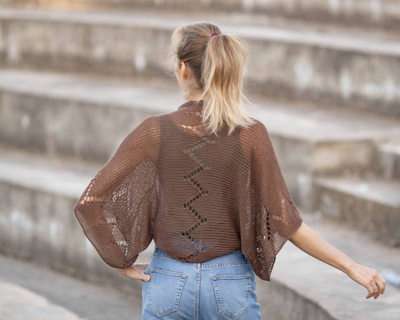 Spitze Stricken Shrug Schokobraunen Bolero Frauen Häkeln Cardigan Ärmelloses Kleid Verheimlich Hochzeit Verdecken Sommer Leicht Boho Pullover von HitsKnits