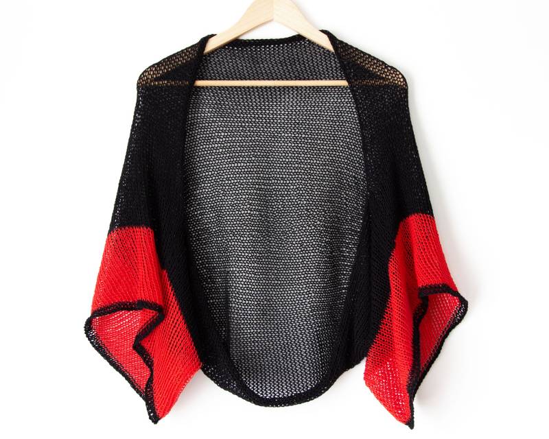 Stricken Helle Sommer Strickjacke Schwarz Und Rot Baumwolle Offenen Shrug Damen Spitze Lose Bolero Kimono Halbe Ärmel Schulter Arm Vertuschung von HitsKnits
