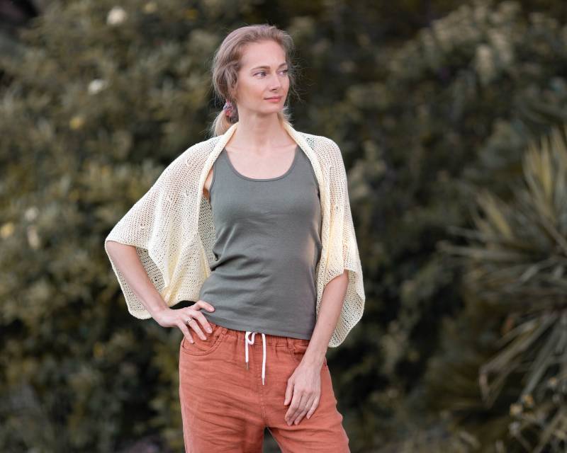 Vanille Farbe Sommer Stricken Shrug Strand Tragen Boho Kleidung Hippie Outfit Frauen Arm Vertuschung Hellgelbe Strickjacke Halbe Ärmel Kimono von HitsKnits