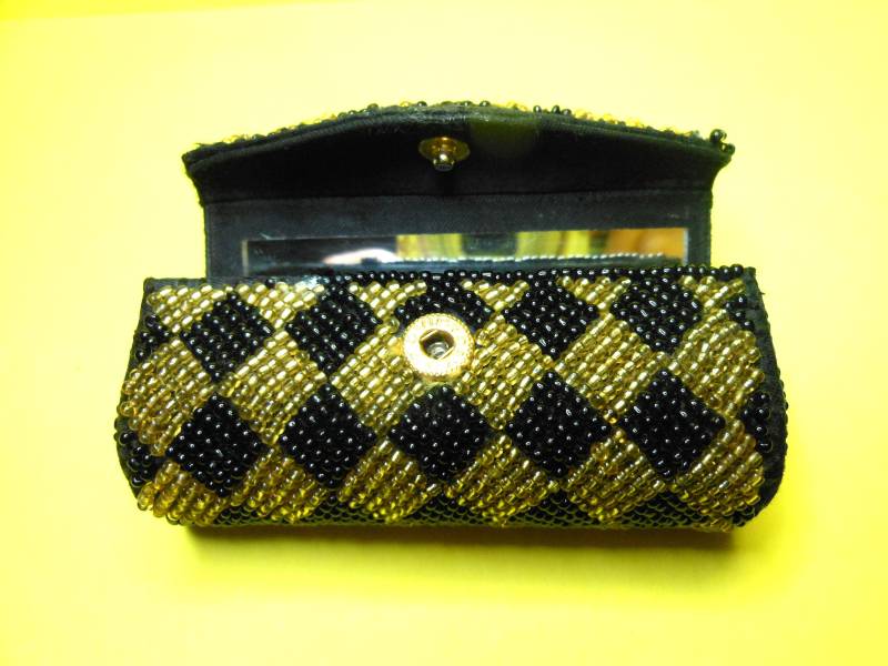 Perlen Schwarz Gold Lippenstift Träger-Lancome 1960Er Jahre von Hittsonhouse