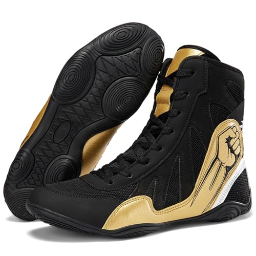 Hiuzylqx BoxenSchuhe Herren Ringerschuhe Atmungsaktiv Wrestling Combat Boxers Trainer,Schwarz,46 EU von Hiuzylqx
