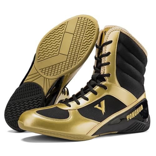 Hiuzylqx Boxenschuhe Herren Hoher Schaft Ringerschuhe rutschfeste Atmungsaktiv Stiefel Kickbox Kampfsportschuhe Hallen- & Fitnessschuhe,Gelb,43 EU von Hiuzylqx