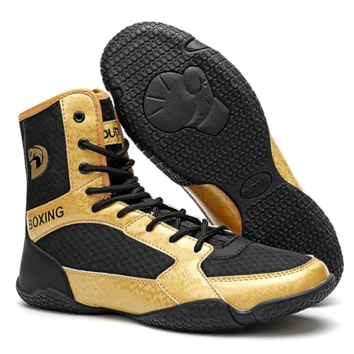 Hiuzylqx Boxenschuhe Herren Pro High Top Ringerschuhe Atmungsaktiv Fitness Wrestling Schuhe Taekwondo Karate Kampfsport Gewichtheben Trainingsschuhe,B,44 EU von Hiuzylqx