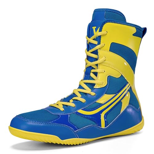 Hiuzylqx Boxenschuhe Herren Wrestling Trainingsschuhe Combat Trainer Atmungsaktiv Kampfsport Schuhe Bodybuilding Kickboxen Gewichtheben Turnschuhe,Blau,40 EU von Hiuzylqx