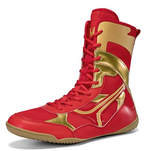 Hiuzylqx Boxenschuhe Herren Wrestling Trainingsschuhe Combat Trainer Atmungsaktiv Kampfsport Schuhe Bodybuilding Kickboxen Gewichtheben Turnschuhe,Rot,48 EU von Hiuzylqx
