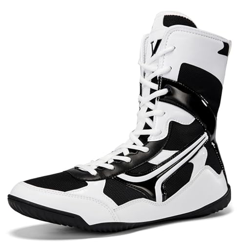 Hiuzylqx Boxenschuhe Herren Wrestling Trainingsschuhe Combat Trainer Atmungsaktiv Kampfsport Schuhe Bodybuilding Kickboxen Gewichtheben Turnschuhe,Weiß,48 EU von Hiuzylqx