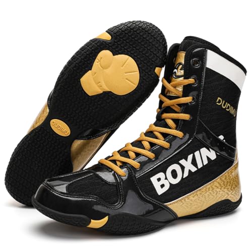 Hiuzylqx Boxschuhe Herren Fitness RingerTrainingsschuhe Atmungsaktive Kampfsport Schuhe Fitnesschuhe Bodybuilding,Black Gold,39 EU von Hiuzylqx