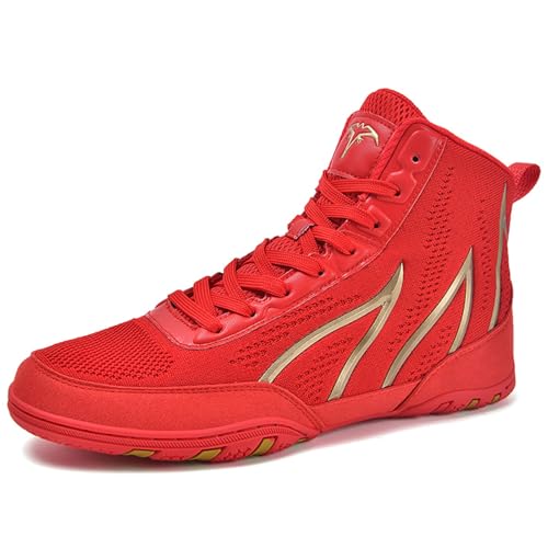 Hiuzylqx Boxschuhe Herren High Top Ringerschuhe Wrestling Atmungsaktiv Kampfsport Schuhe Fitnesschuhe Jungen Bodybuilding Boxschuhe,Rot,41 EU von Hiuzylqx