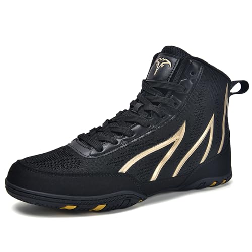 Hiuzylqx Boxschuhe Herren High Top Ringerschuhe Wrestling Atmungsaktiv Kampfsport Schuhe Fitnesschuhe Jungen Bodybuilding Boxschuhe,Schwarz,38 EU von Hiuzylqx