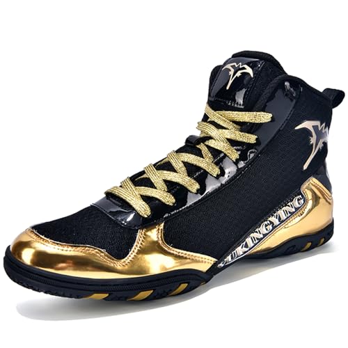 Hiuzylqx Boxschuhe Herren Ringerschuhe Bodybuilding Trainingsschuh Leichte Atmungsaktiv Kampfsport Schuhe Bequeme Fitnessstiefel,Schwarz,43 EU von Hiuzylqx