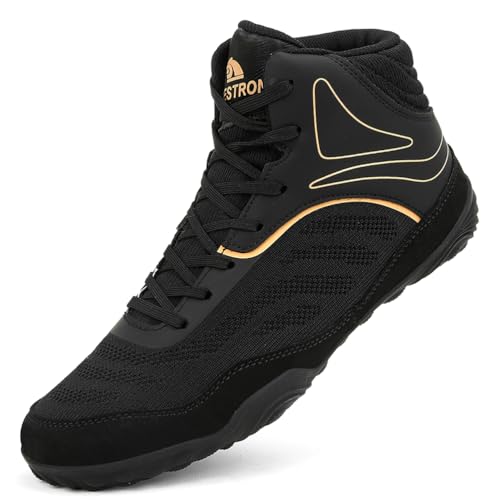 Hiuzylqx Boxschuhe Herren Ringerschuhe High-top-Wrestling-Schuhe Boxstiefel Sparringsschuhe Fitnesschuhe Training Boxstiefe,Schwarz,42.5 EU von Hiuzylqx