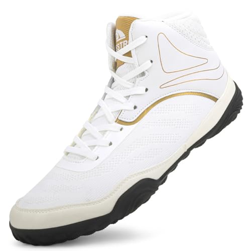 Hiuzylqx Boxschuhe Herren Ringerschuhe High-top-Wrestling-Schuhe Boxstiefel Sparringsschuhe Fitnesschuhe Training Boxstiefe,Weiß,48 EU von Hiuzylqx