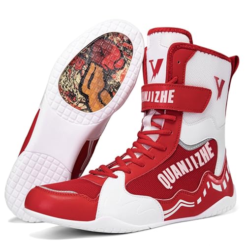 Hiuzylqx Boxschuhe Herren Ringerschuhe Jugend Wrestling Boxstiefel High Top rutschfeste Leichte Athletische Bequeme Wrestlingschuhe,Rot,41 EU von Hiuzylqx