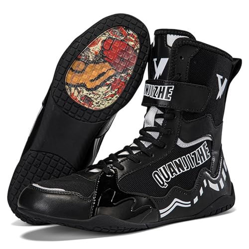 Hiuzylqx Boxschuhe Herren Ringerschuhe Jugend Wrestling Boxstiefel High Top rutschfeste Leichte Athletische Bequeme Wrestlingschuhe,Schwarz,47 EU von Hiuzylqx