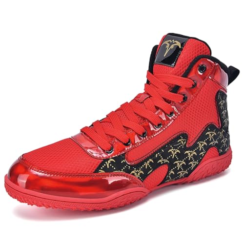 Hiuzylqx Boxschuhe Men's Wrestling Teenagers Ringerschuhe Leicht Bequem Muay Thai Kickboxing Sparring Stiefel FüR Gehen Gewichtheben Boxen Hocken Kraftheben,Rot,44 EU von Hiuzylqx