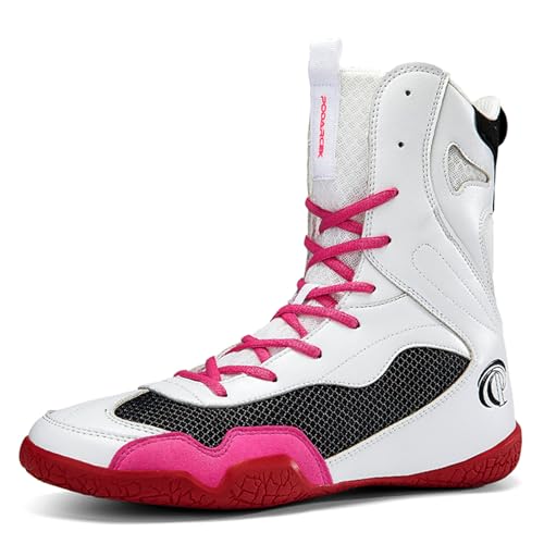 Hiuzylqx Boxschuhe Ringerschuhe für Herren Damen Combat Boxers Trainer Atmungsaktiv Fitnesschuhe Bodybuilding Boxing Boots,Weiß,41 EU von Hiuzylqx