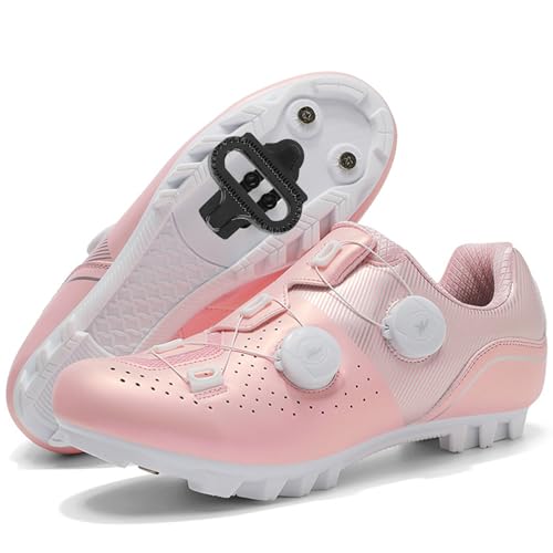 Hiuzylqx Fahrradschuhe Damen Mountain Bikes Schuhe Radsportschuhe Atmungsaktive Outdoor-Radschuhe Fahrrad Spin MTB Schuhe DREI Sohlen zur Auswahl,Pink b,42 EU von Hiuzylqx