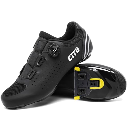 Hiuzylqx Fahrradschuhe Herren Damen Rennradschuhe Kompatibel mit Peloton SPD ARC Look Delta Cleats Draussen Spin Schuhe Reitschuhe,Schwarz,43 EU von Hiuzylqx