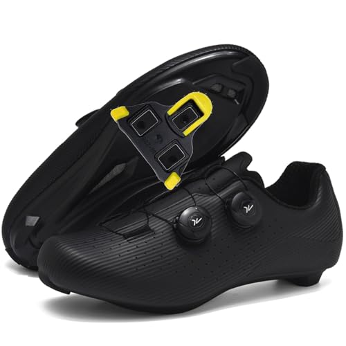 Hiuzylqx Fahrradschuhe Herren MTB Radsportschuhe Atmungsaktive Kompatible mit Peloton Installation SPD/Look KEO Cleats Bike Schuhe Radsportschuhe,Schwarz,45 EU von Hiuzylqx