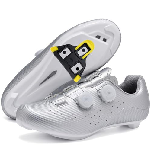Hiuzylqx Fahrradschuhe Herren MTB Radsportschuhe Atmungsaktive Kompatible mit Peloton Installation SPD/Look KEO Cleats Bike Schuhe Radsportschuhe,Silber,44 EU von Hiuzylqx