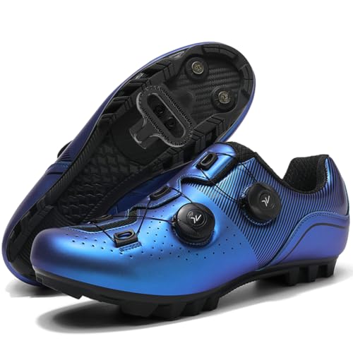 Hiuzylqx Fahrradschuhe Herren MTB Radsportschuhe Mountainbike Atmungsaktive kompatibel mit SPD 2 Schrauben mit Cleats Fahrrad Spin MTB Schuhe,Blau,40 EU von Hiuzylqx