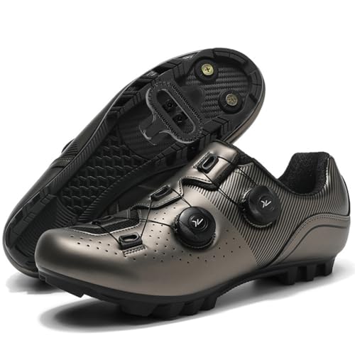 Hiuzylqx Fahrradschuhe Herren MTB Radsportschuhe Mountainbike Atmungsaktive kompatibel mit SPD 2 Schrauben mit Cleats Fahrrad Spin MTB Schuhe,Grau,45 EU von Hiuzylqx
