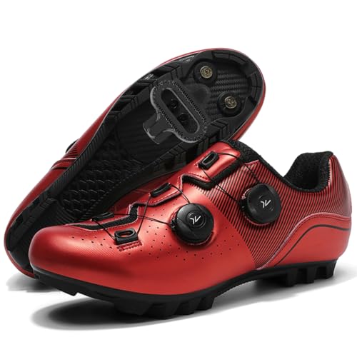 Hiuzylqx Fahrradschuhe Herren MTB Radsportschuhe Mountainbike Atmungsaktive kompatibel mit SPD 2 Schrauben mit Cleats Fahrrad Spin MTB Schuhe,Rot,38 EU von Hiuzylqx