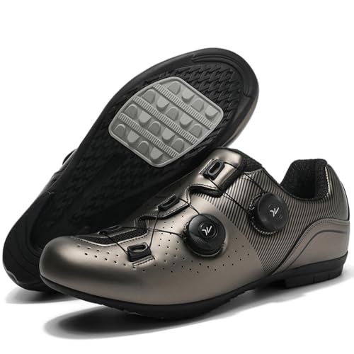 Hiuzylqx Fahrradschuhe Herren MTB Schuhe Mit Gummisohle Rennrad Atmungsaktive rutschfeste No-Lock Mountainbike Schuhe Sneaker,Grau,45 EU von Hiuzylqx