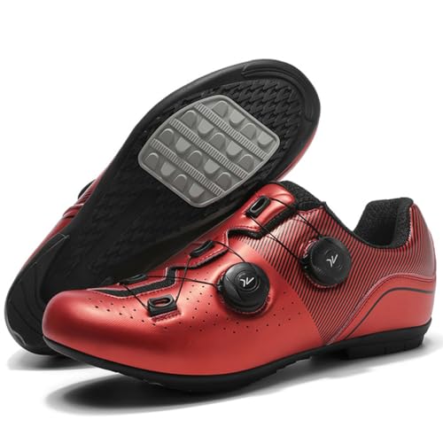 Hiuzylqx Fahrradschuhe Herren MTB Schuhe Mit Gummisohle Rennrad Atmungsaktive rutschfeste No-Lock Mountainbike Schuhe Sneaker,Rot,42 EU von Hiuzylqx
