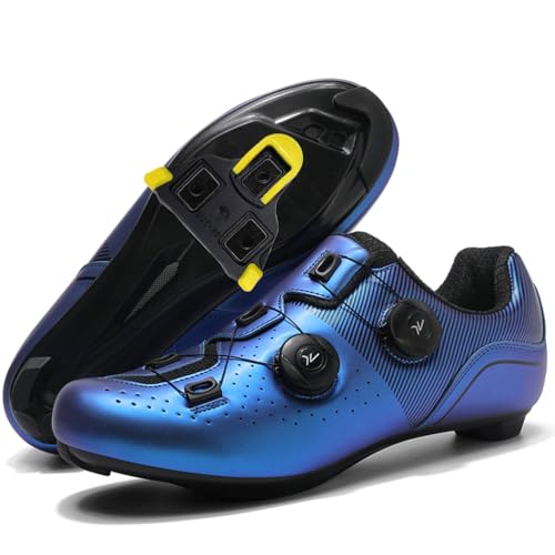Hiuzylqx Fahrradschuhe Herren Rennrad Schuhe Radsportschuhe Kompatible Installation SPD/Look KEO Cleats Atmungsaktiv Leicht Spinning Schuhe,Blau,41 EU von Hiuzylqx