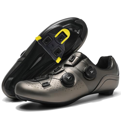 Hiuzylqx Fahrradschuhe Herren Rennrad Schuhe Radsportschuhe Kompatible Installation SPD/Look KEO Cleats Atmungsaktiv Leicht Spinning Schuhe,Grau,44 EU von Hiuzylqx