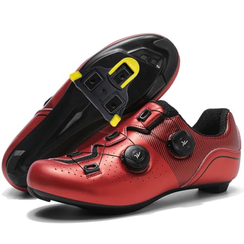 Hiuzylqx Fahrradschuhe Herren Rennrad Schuhe Radsportschuhe Kompatible Installation SPD/Look KEO Cleats Atmungsaktiv Leicht Spinning Schuhe,Rot,37 EU von Hiuzylqx