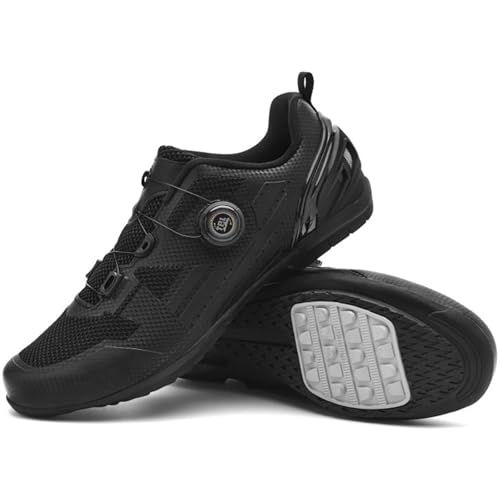 Hiuzylqx Fahrradschuhe Herren mit Gummisohle, Atmungsaktive rutschfeste No-Lock Rennrad Mountainbike Schuhe,Schwarz,44 EU von Hiuzylqx