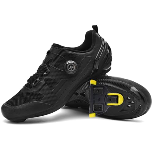 Hiuzylqx Fahrradschuhe für Herren Rennradschuhe MTB Radschuhe Kompatibel mit Peloton Look SPD SPD-SL Delta Lock Pedal Atmungsaktive Spinning Radsportschuhe,Schwarz,42 EU von Hiuzylqx
