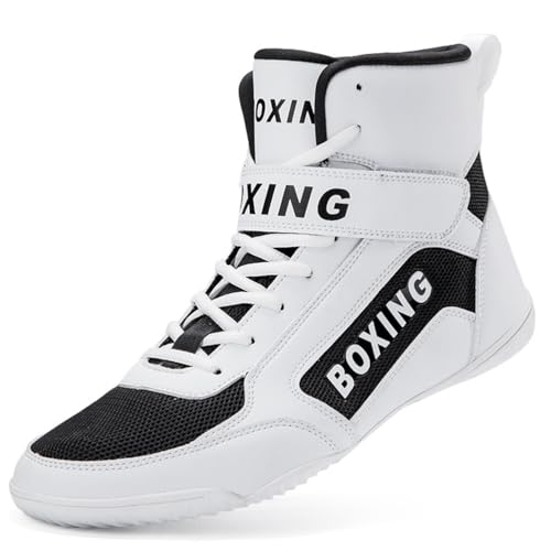 Hiuzylqx Herren Boxschuhe, Ringerschuhe Wrestling Trainingsschuhe Atmungsaktiv Combat Boxers Trainer rutschfeste Fitnesschuhe,Weiß,47 EU von Hiuzylqx