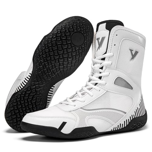 Hiuzylqx Herren Boxschuhe Combat Boxers Trainer Ringerschuhe Fitness Boxstiefel atmungsaktive Bequem rutschfest Wrestling-Stiefel,Weiß,45 EU von Hiuzylqx