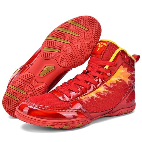 Hiuzylqx Herren Boxschuhe Combat Wrestling Schuhe Atmungsaktiv Jungen Fitness Ringerschuhe Kampfsportschuhe Kniebeugenschuhe Sanda,Taekwondo,Rot,44 EU von Hiuzylqx