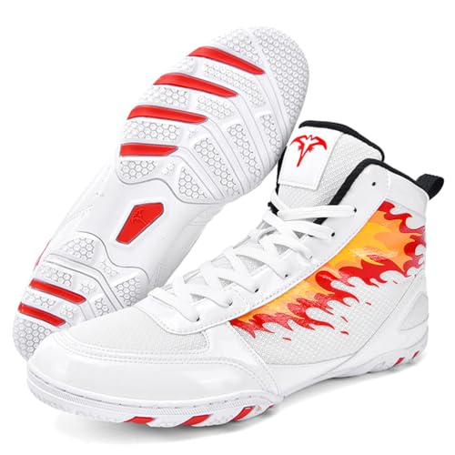 Hiuzylqx Herren Boxschuhe Combat Wrestling Schuhe Atmungsaktiv Jungen Fitness Ringerschuhe Kampfsportschuhe Kniebeugenschuhe Sanda,Taekwondo,Weiß,41 EU von Hiuzylqx