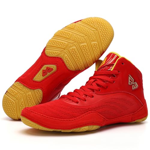 Hiuzylqx Herren Boxschuhe Damen Leichter Fitness Training Boxstiefel rutschfest Komfortabel Taekwondo Stiefel Wrestling Ringerschuhe,Rot,44 EU von Hiuzylqx