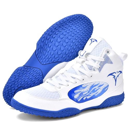 Hiuzylqx Herren Boxschuhe High-Top Ringerstiefel Pro Combat Boxers Trainer Fitness Wrestlingschuhe Atmungsaktiv rutschfest Bodybuilding Stiefel,Weiß,39 EU von Hiuzylqx