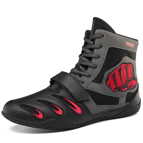 Hiuzylqx Herren Boxschuhe Wrestling-Schuhe rutschfeste Atmungsaktiv Gummisohle,Weich,Geeignet FüR Jugend-,Jungen- Und Boxschuhe,Grau,44 EU von Hiuzylqx