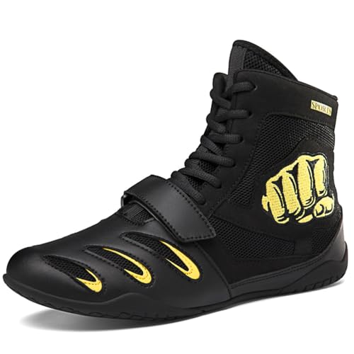 Hiuzylqx Herren Boxschuhe Wrestling-Schuhe rutschfeste Atmungsaktiv Gummisohle,Weich,Geeignet FüR Jugend-,Jungen- Und Boxschuhe,Schwarz,46 EU von Hiuzylqx