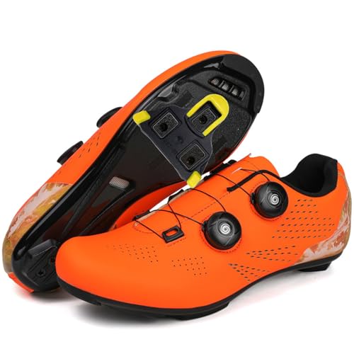 Hiuzylqx Herren Fahrradschuhe Radsportschuhe Rennradschuh Mountainbike Schuhe Kompatibel mit SPD-SL Pedal Leichte Atmungsaktive Indoor Outdoor Reitschuhe,Orange,37 EU von Hiuzylqx