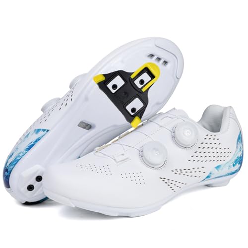 Hiuzylqx Herren Fahrradschuhe Radsportschuhe Rennradschuh Mountainbike Schuhe Kompatibel mit SPD-SL Pedal Leichte Atmungsaktive Indoor Outdoor Reitschuhe,Weiß,45 EU von Hiuzylqx