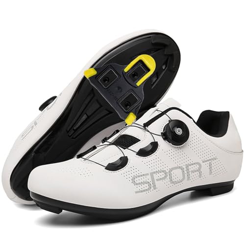 Hiuzylqx Herren Fahrradschuhe Rennradschuhe Kompatibel mit Peloton Look SPD SPD-SL Delta Lock Pedal Radsportschuhe Atmungsaktive Reitschuhe,Weiß,37 EU von Hiuzylqx