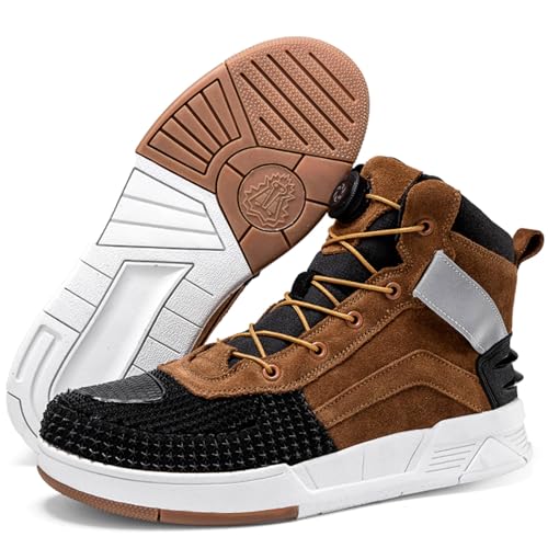 Hiuzylqx Herren Motorradschuhe Verstärkte Leder Motorradschuhe Motorrad-Offroad-Schuhe Rennsportstiefel mit Knöchelstütze, Anti Rutsch Sohle, Schaltgriff,Braun,37 EU von Hiuzylqx